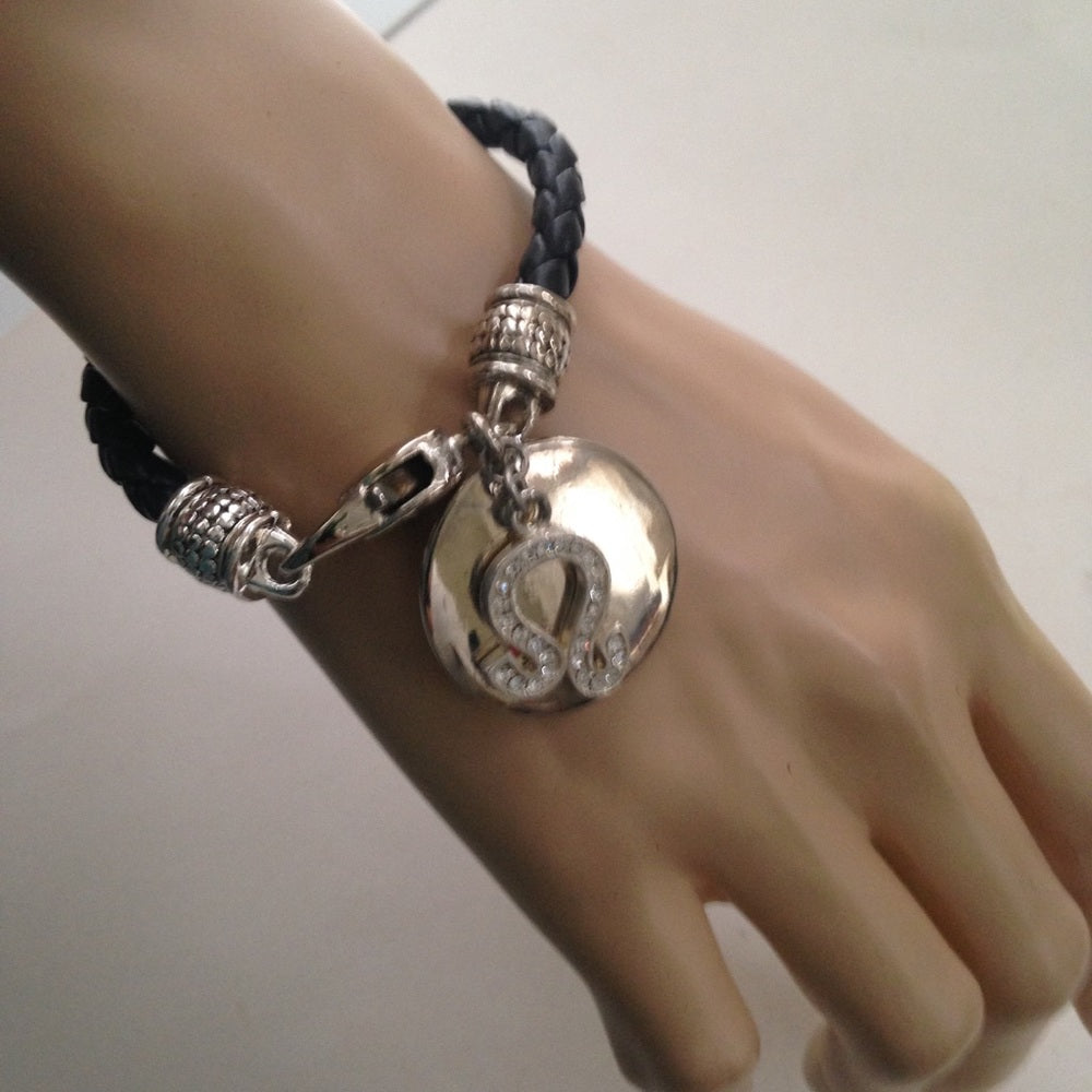Black Braided Leather Zodiac Leo Bracelet