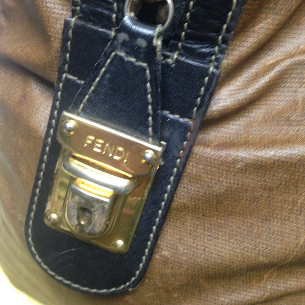 Vintage Fendi Brown Nylon-Black Leather Luggage