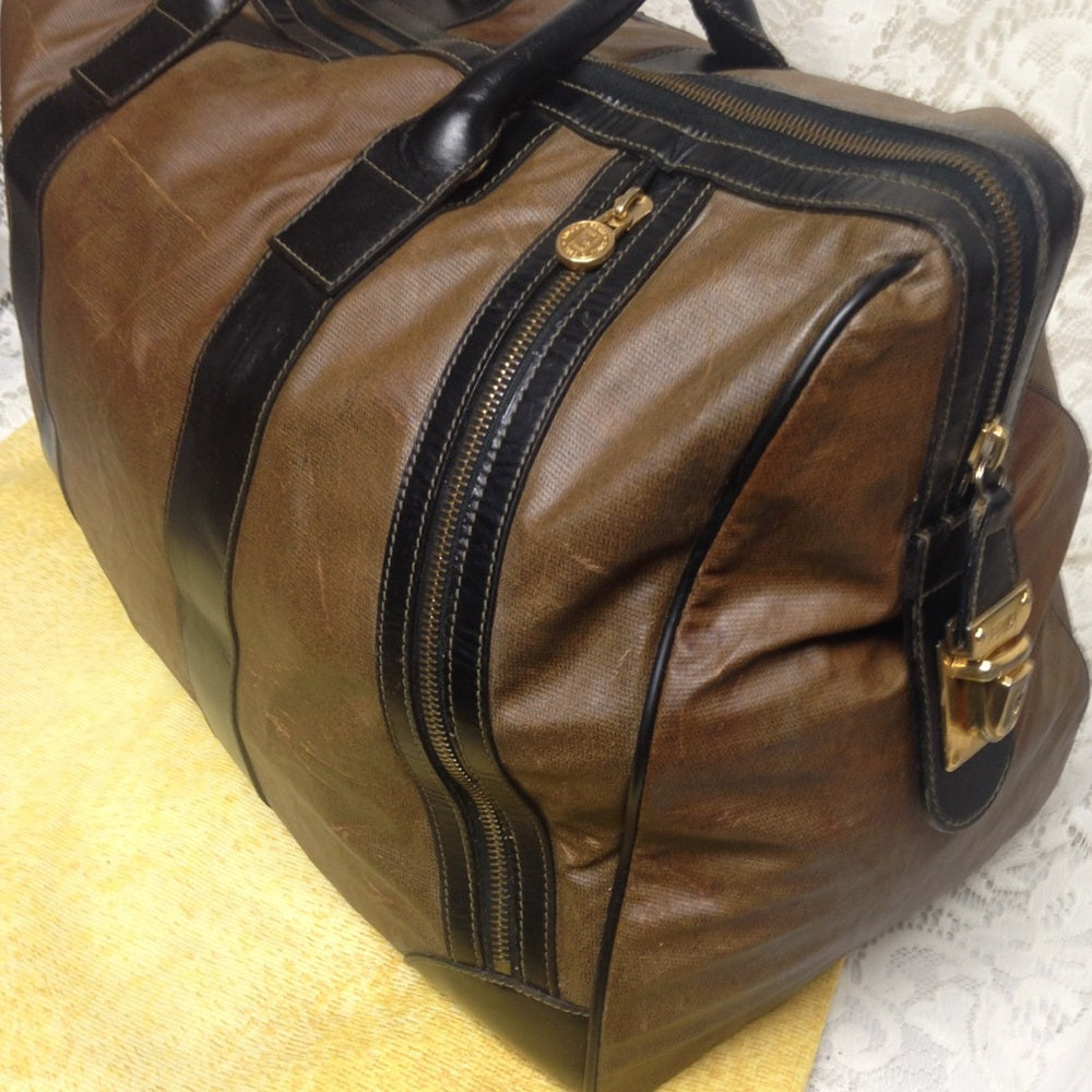 Vintage Fendi Brown Nylon-Black Leather Luggage
