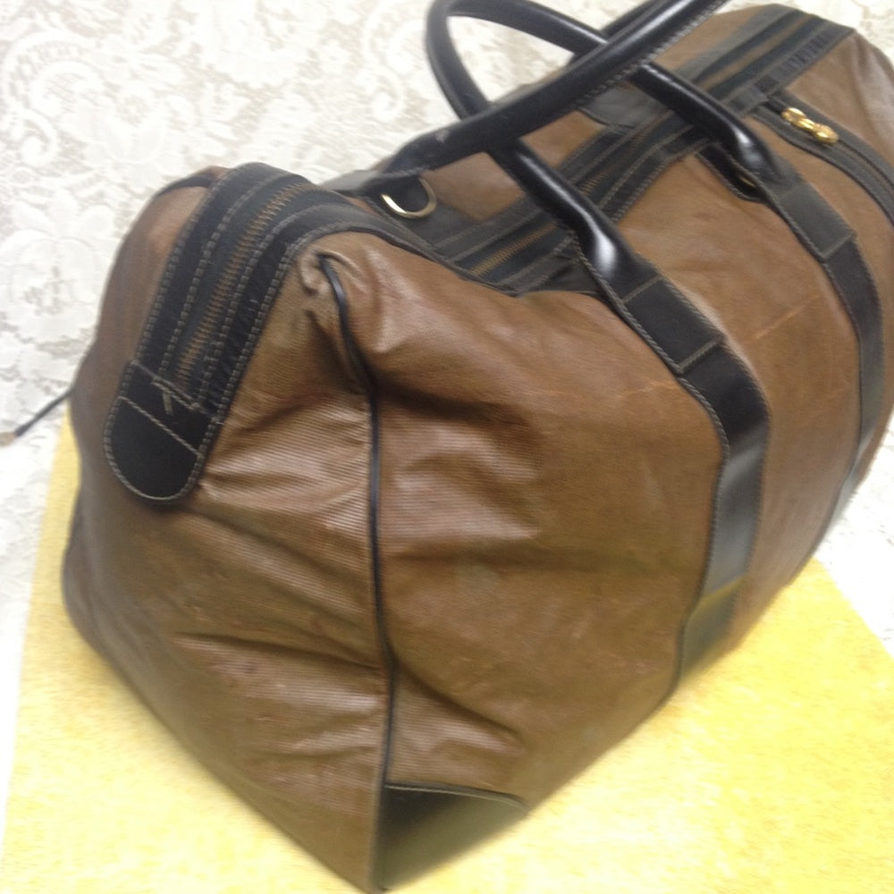 Vintage Fendi Brown Nylon-Black Leather Luggage