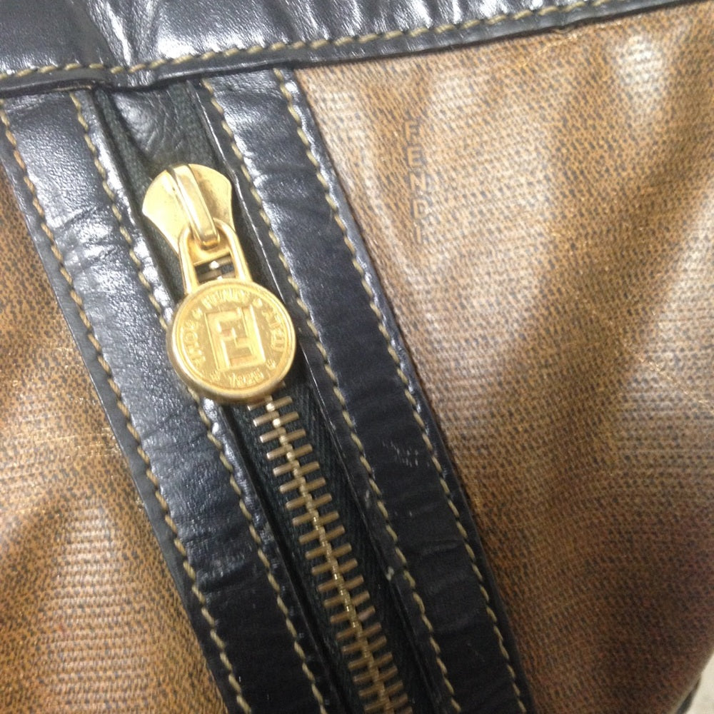 Vintage Fendi Brown Nylon-Black Leather Luggage