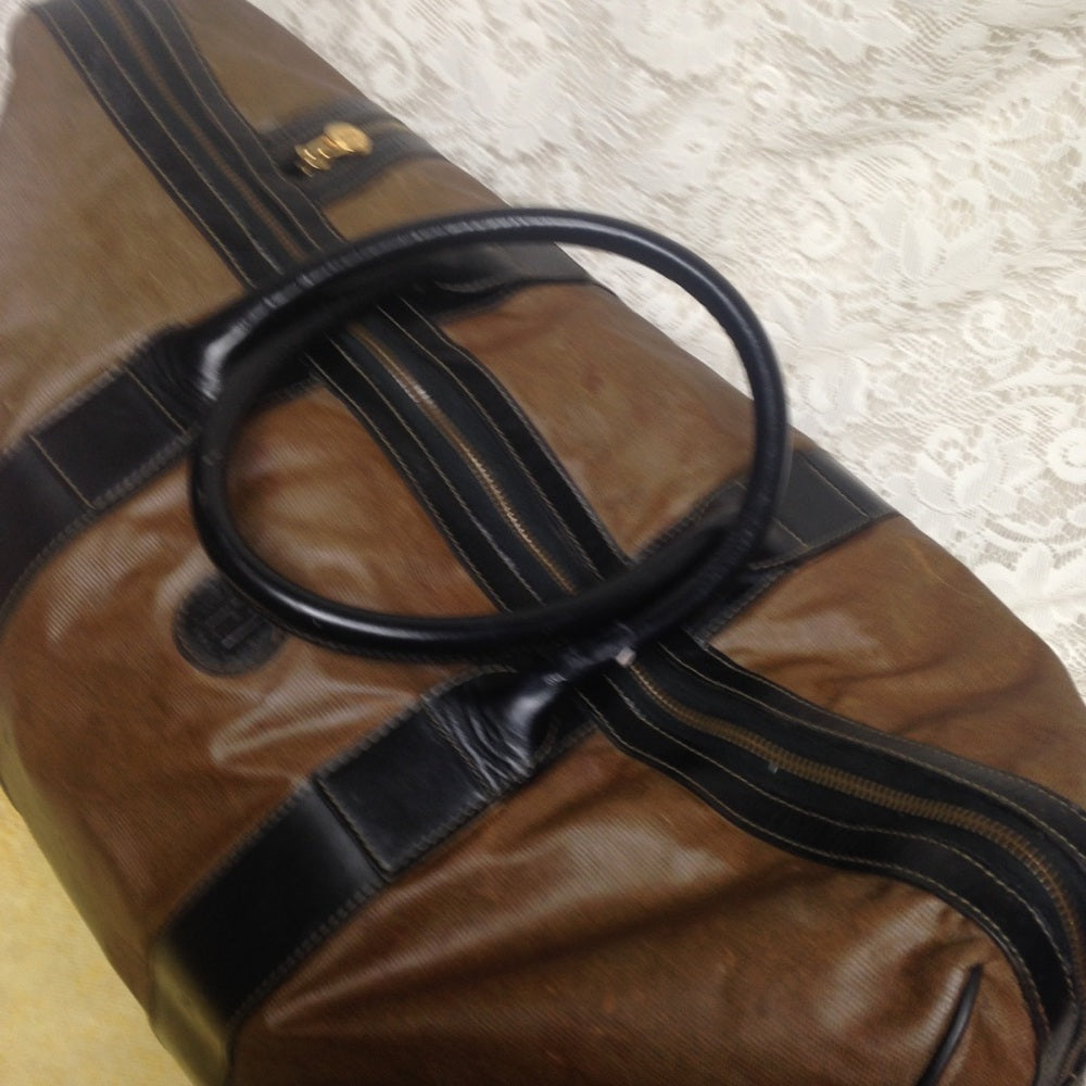Vintage Fendi Brown Nylon-Black Leather Luggage