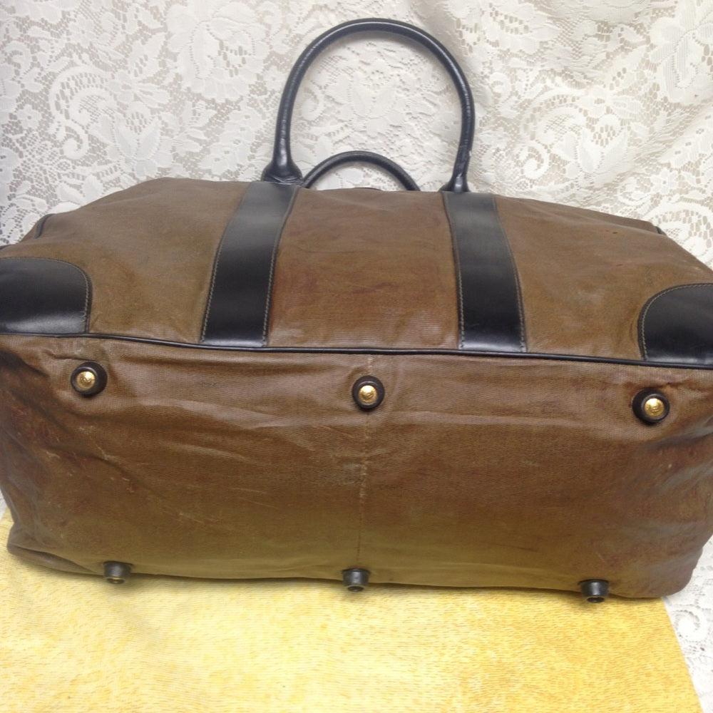 Vintage Fendi Brown Nylon-Black Leather Luggage