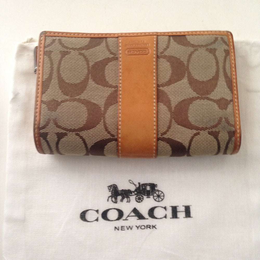 Coach Brown Mono-Leather ZipCoin Compact Wallet