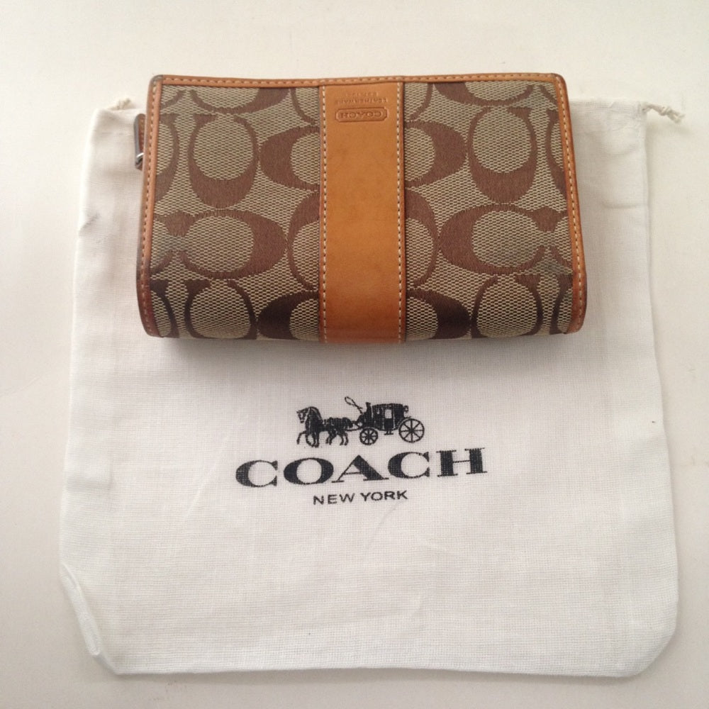 Coach Brown Mono-Leather ZipCoin Compact Wallet