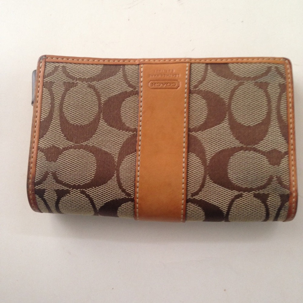 Coach Brown Mono-Leather ZipCoin Compact Wallet