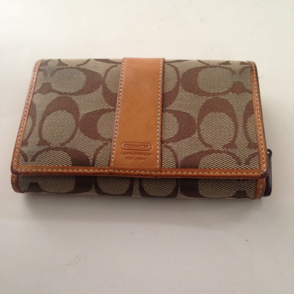 Coach Brown Mono-Leather ZipCoin Compact Wallet