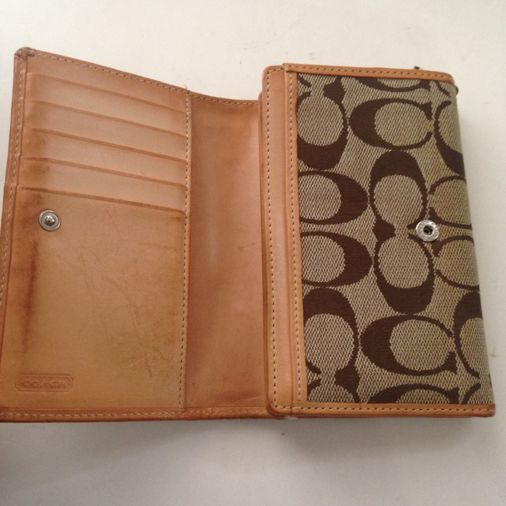 Coach Brown Mono-Leather ZipCoin Compact Wallet