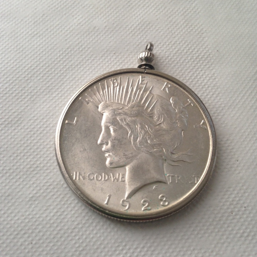 Antique 1923 Silver Dollar Coin, 18in 925 Chain