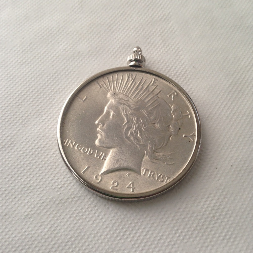 Antique 1923 Silver Dollar Coin, 18in 925 Chain