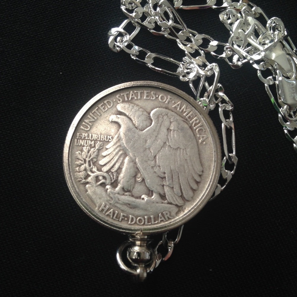 1944 Silver Half Dollar Coin, 18in 925 Chain