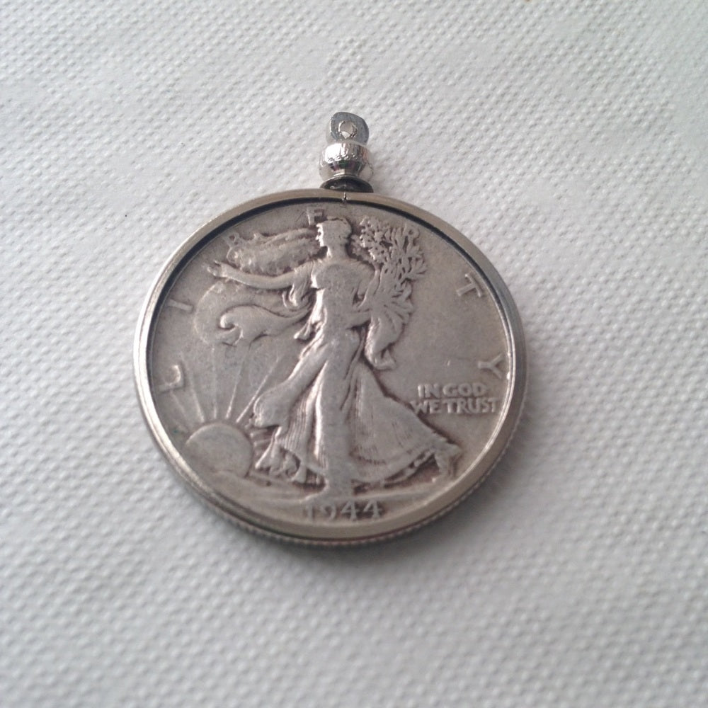 1944 Silver Half Dollar Coin, 18in 925 Chain