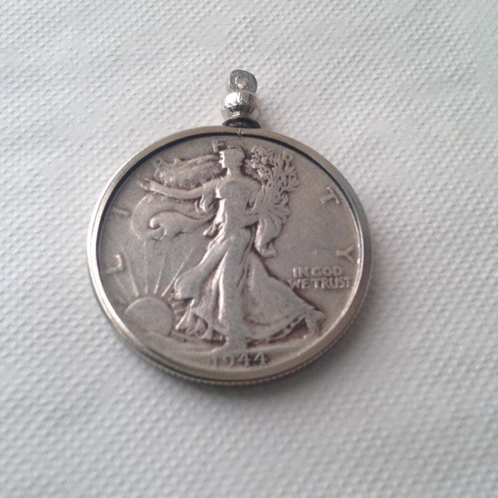 1944 Silver Half Dollar Coin, 18in 925 Chain