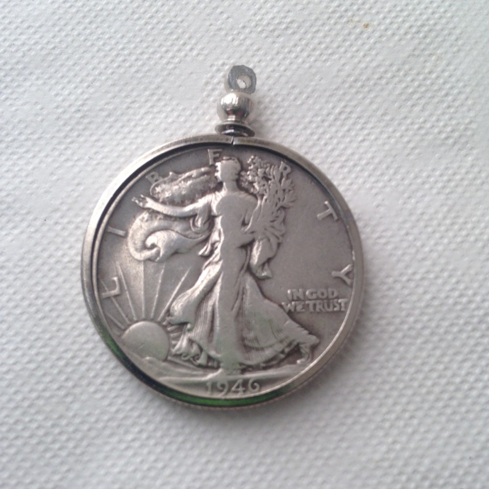 1946 Silver Half Dollar Coin, 18in 925 Chain