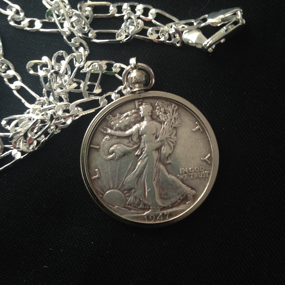 1947Silver Half Dollar Coin, 18in 925 Chain