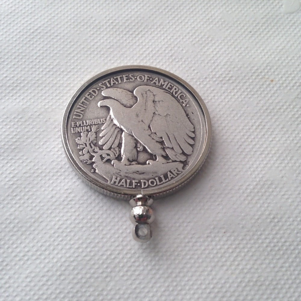 1936 Silver Half Dollar Coin, 18in 925 Chain