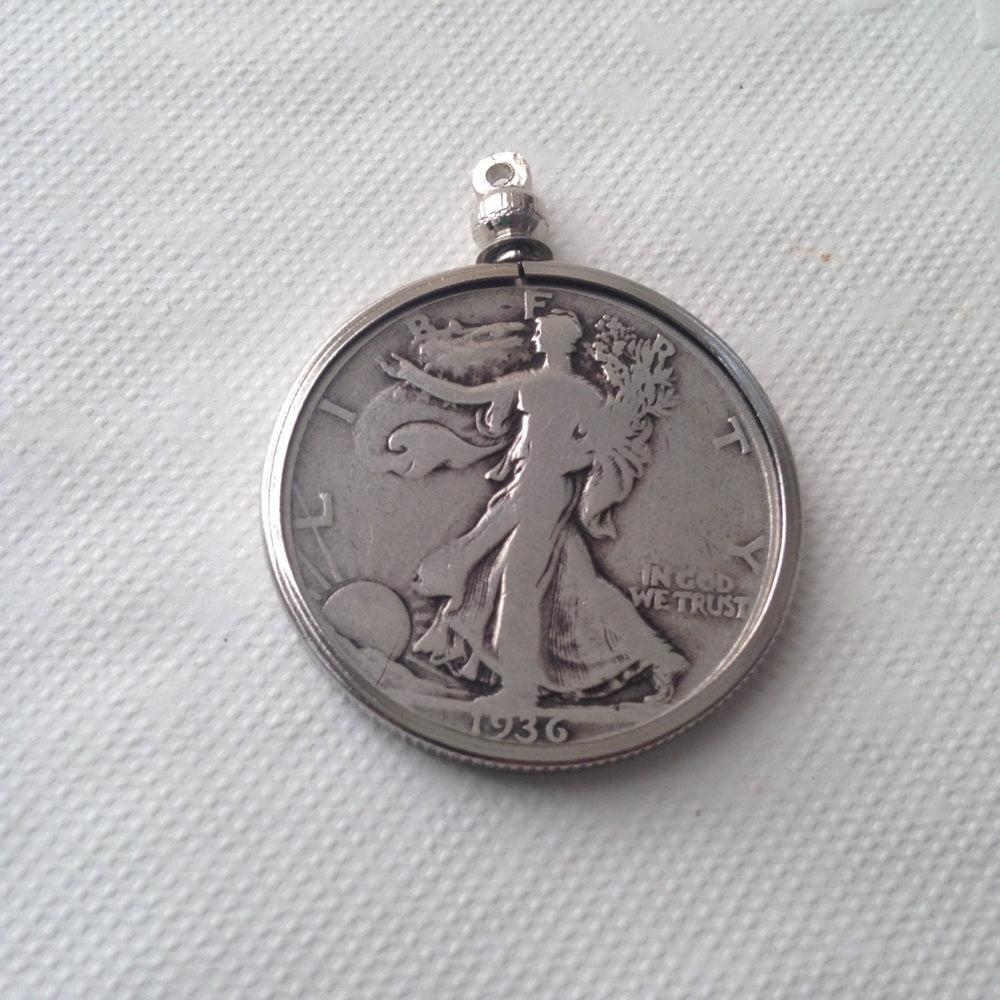 1936 Silver Half Dollar Coin, 18in 925 Chain