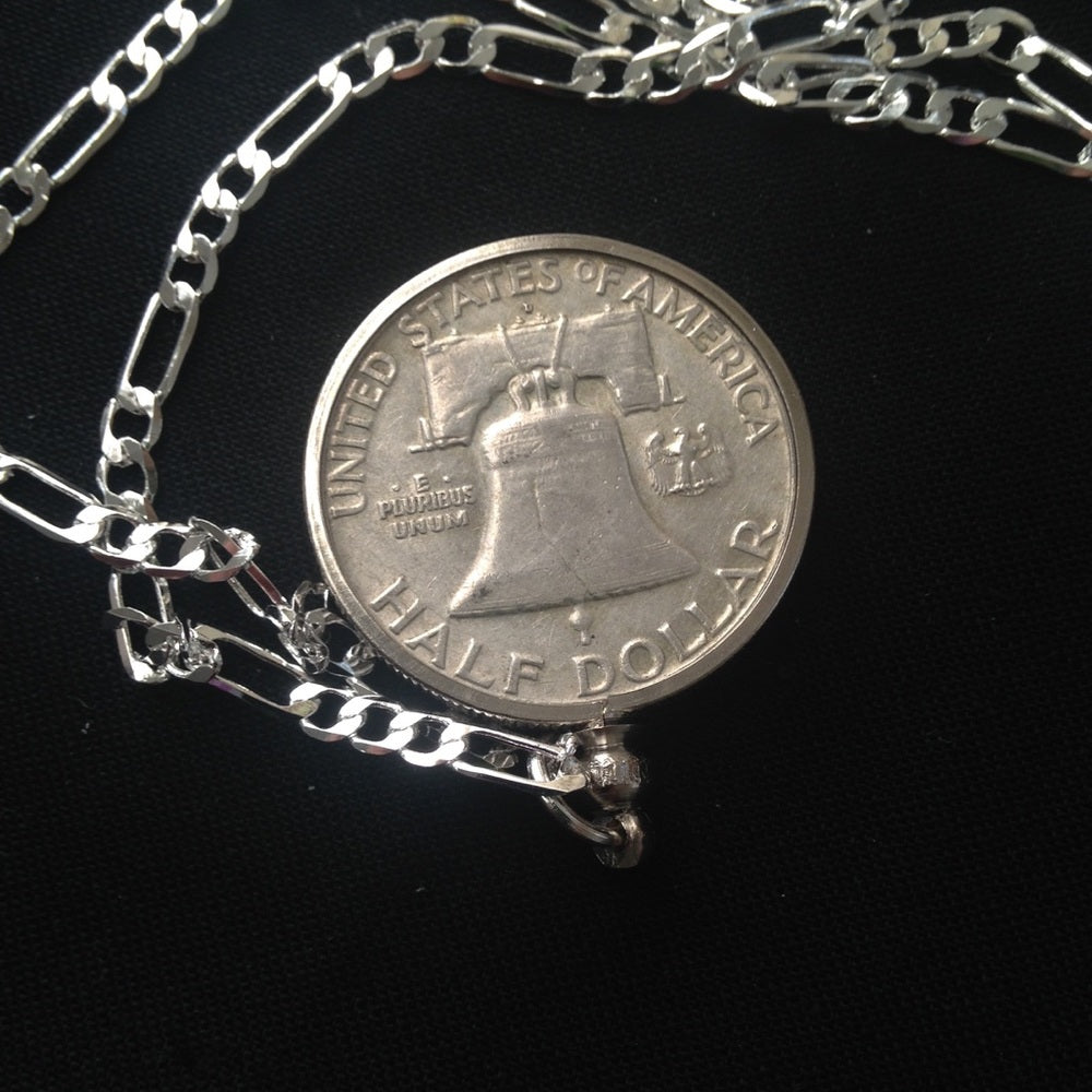1963 Silver Half Dollar Coin, 18in 925 Chain