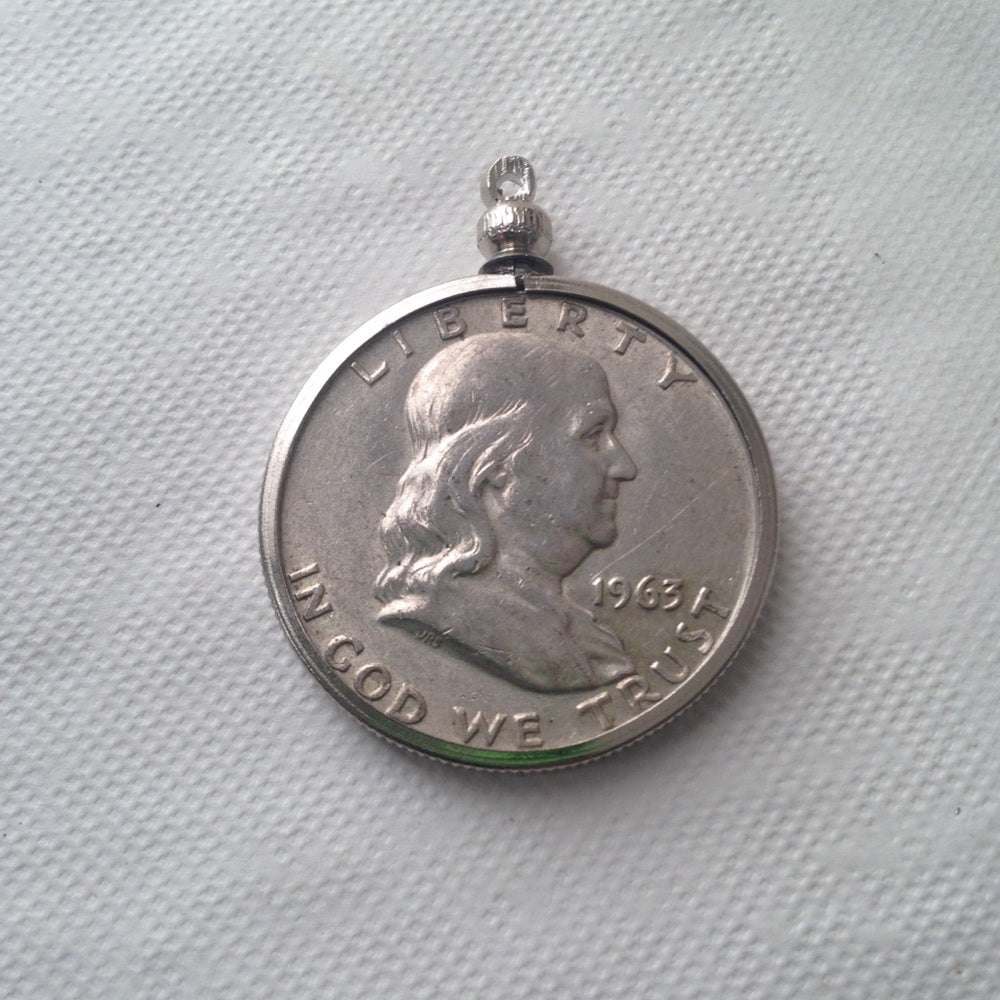 1963 Silver Half Dollar Coin, 18in 925 Chain