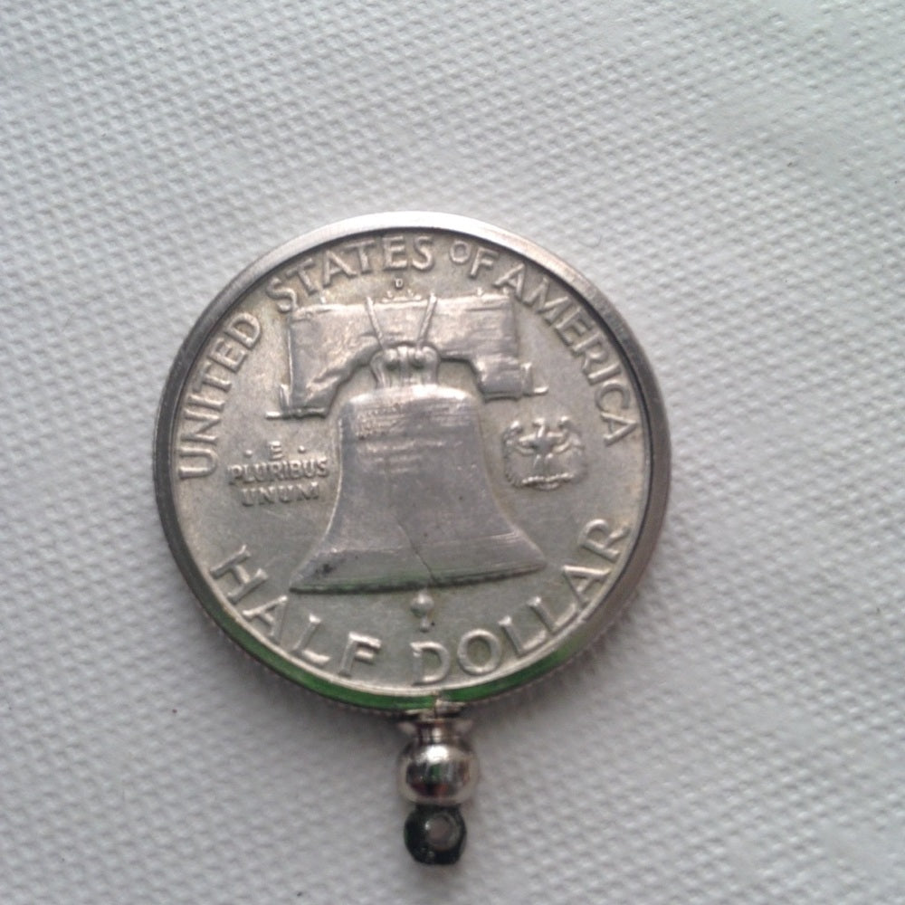 1963 Silver Half Dollar Coin, 18in 925 Chain