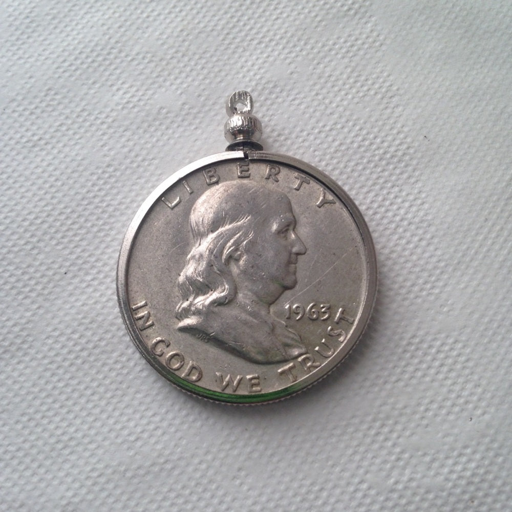 1963 Silver Half Dollar Coin, 18in 925 Chain