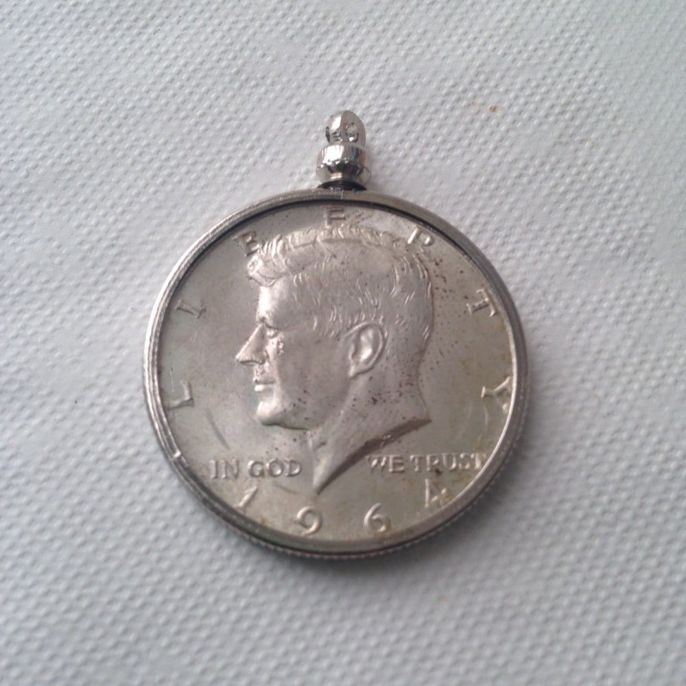 1964 Silver Half Dollar Coin, 18in 925 Chain