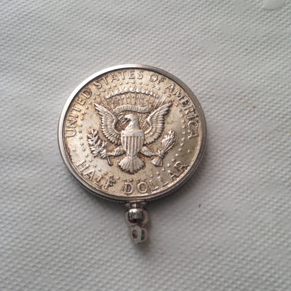 1964 Silver Half Dollar Coin, 18in 925 Chain