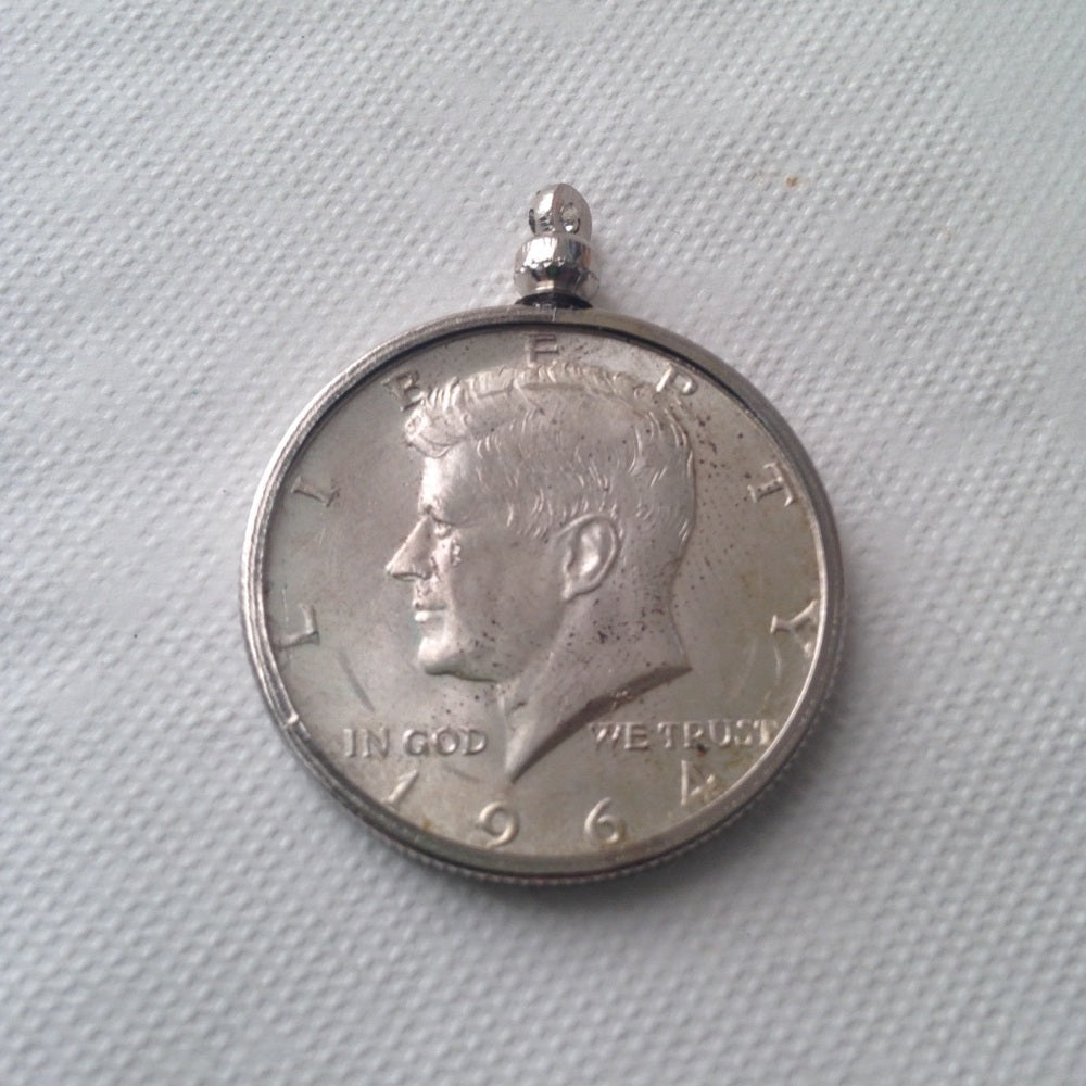 1964 Silver Half Dollar Coin, 18in 925 Chain