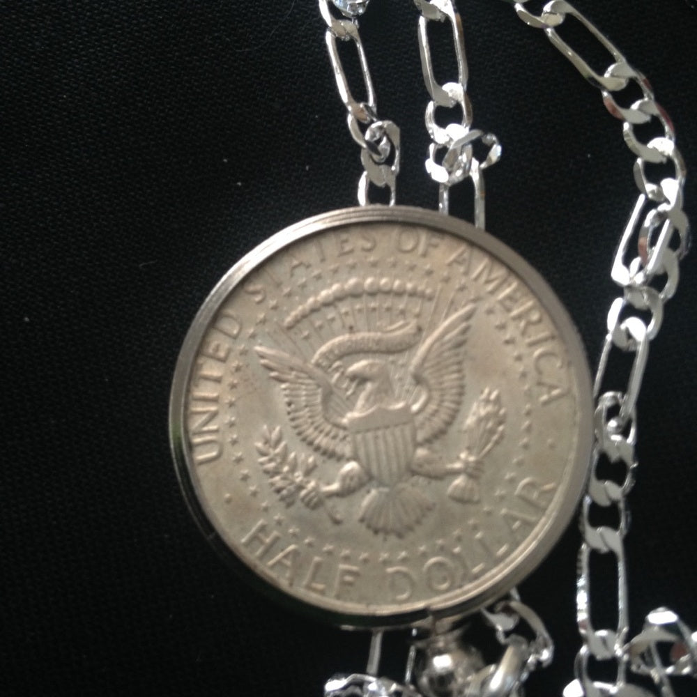 1965 40% Silver Half Dollar Coin, 18in 925 Cha…