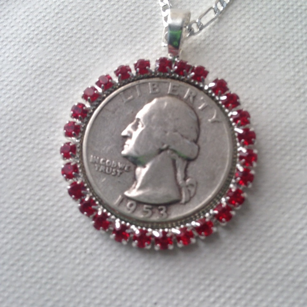 1953 Silver Quarter Dollar Coin, 16in 925 Chain
