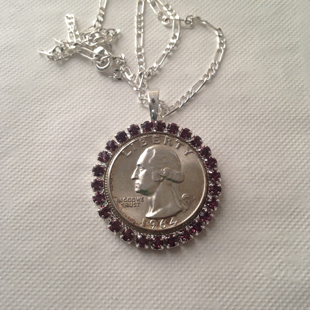 1964 Silver Quarter Dollar Coin, 16in 925 Chain