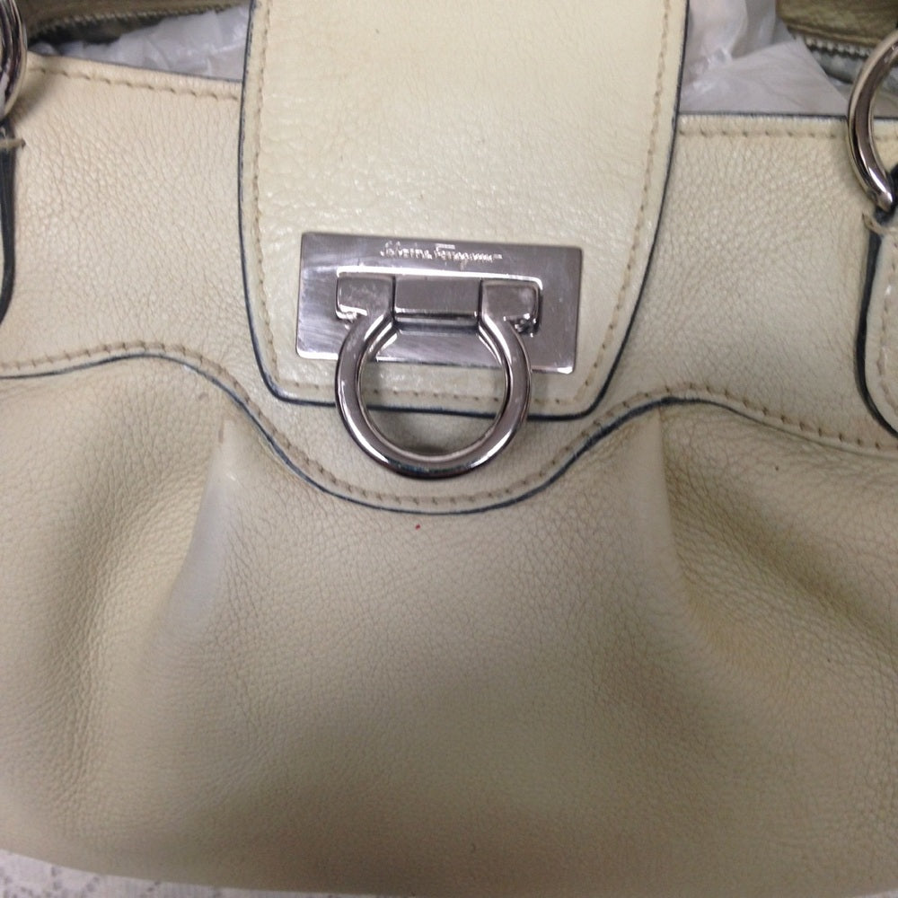 Ferragamo Beige Leather Handbag 10x10x6