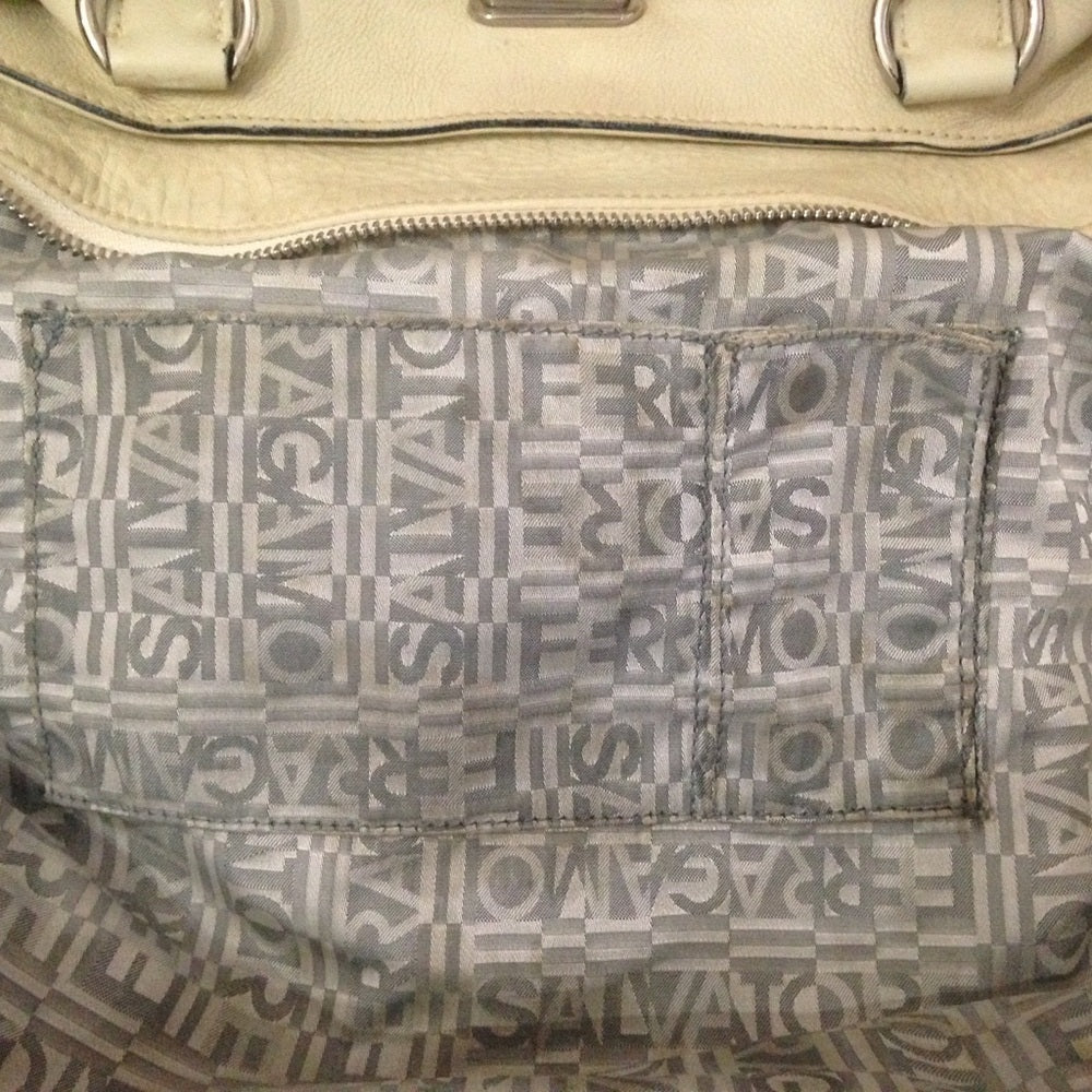 Ferragamo Beige Leather Handbag 10x10x6