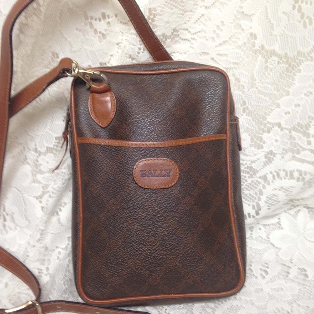 Bally Brown Coated Canvas Leather Trim-Crossbody