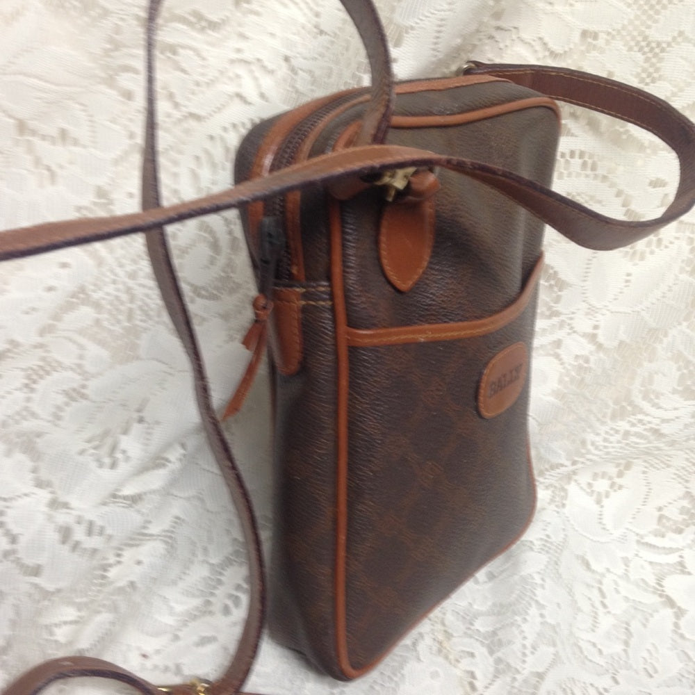 Bally Brown Coated Canvas Leather Trim-Crossbody