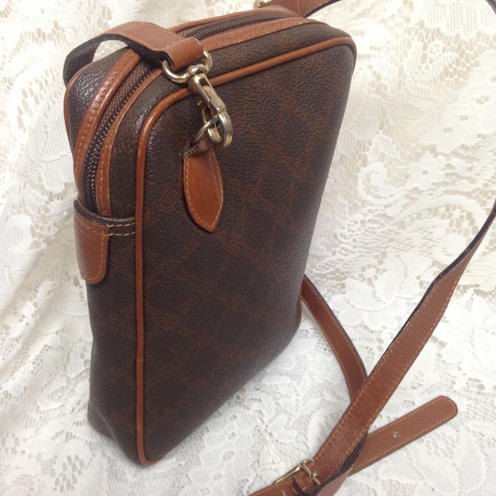 Bally Brown Coated Canvas Leather Trim-Crossbody