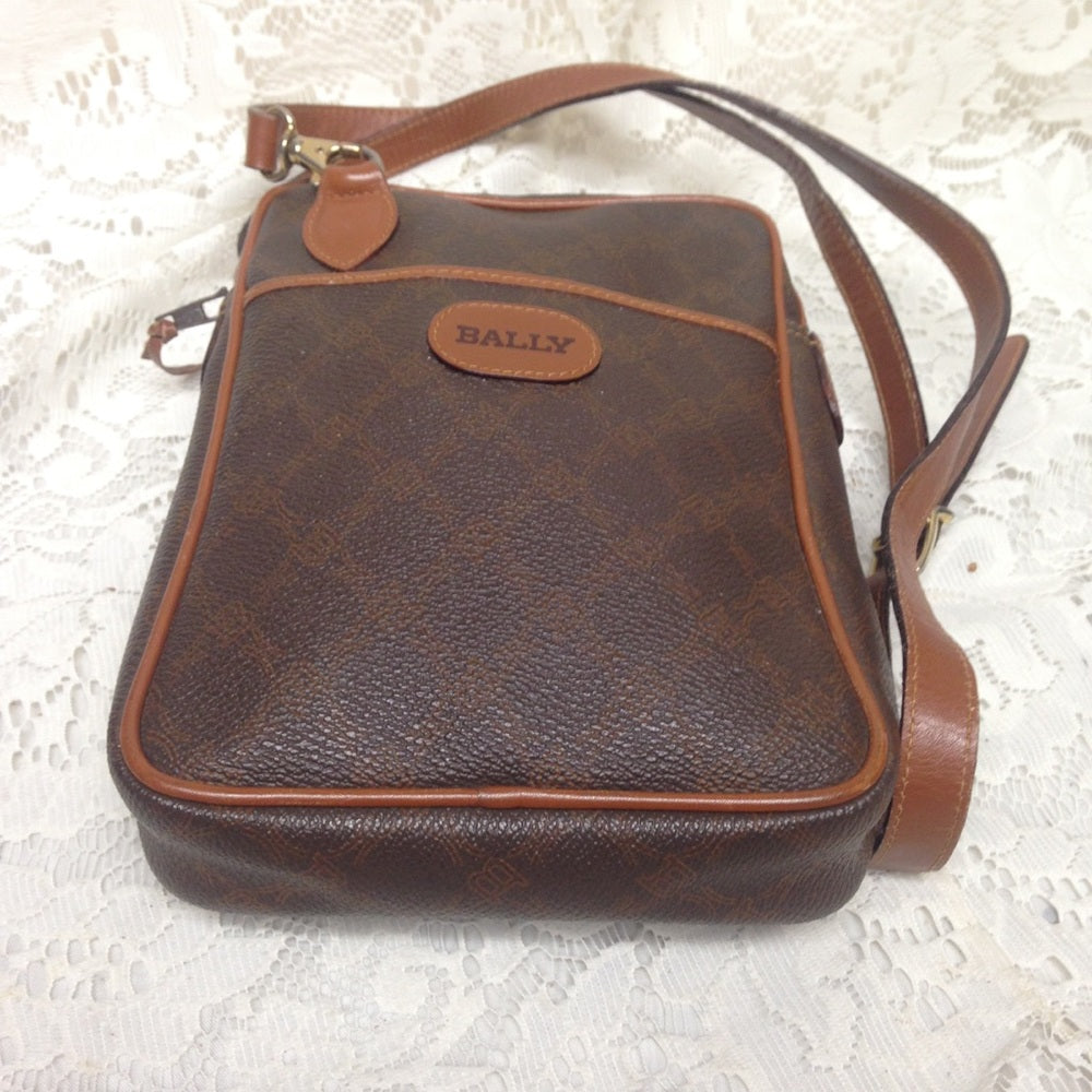 Bally Brown Coated Canvas Leather Trim-Crossbody