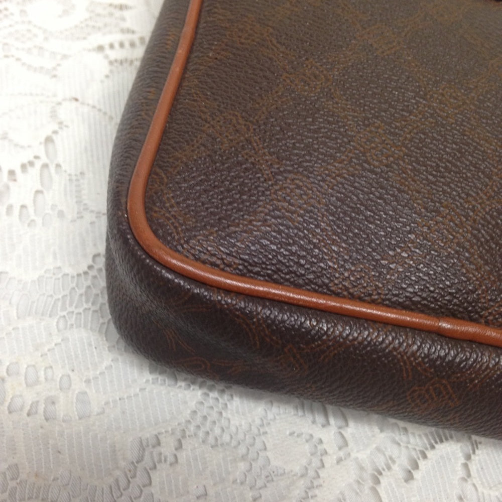 Bally Brown Coated Canvas Leather Trim-Crossbody