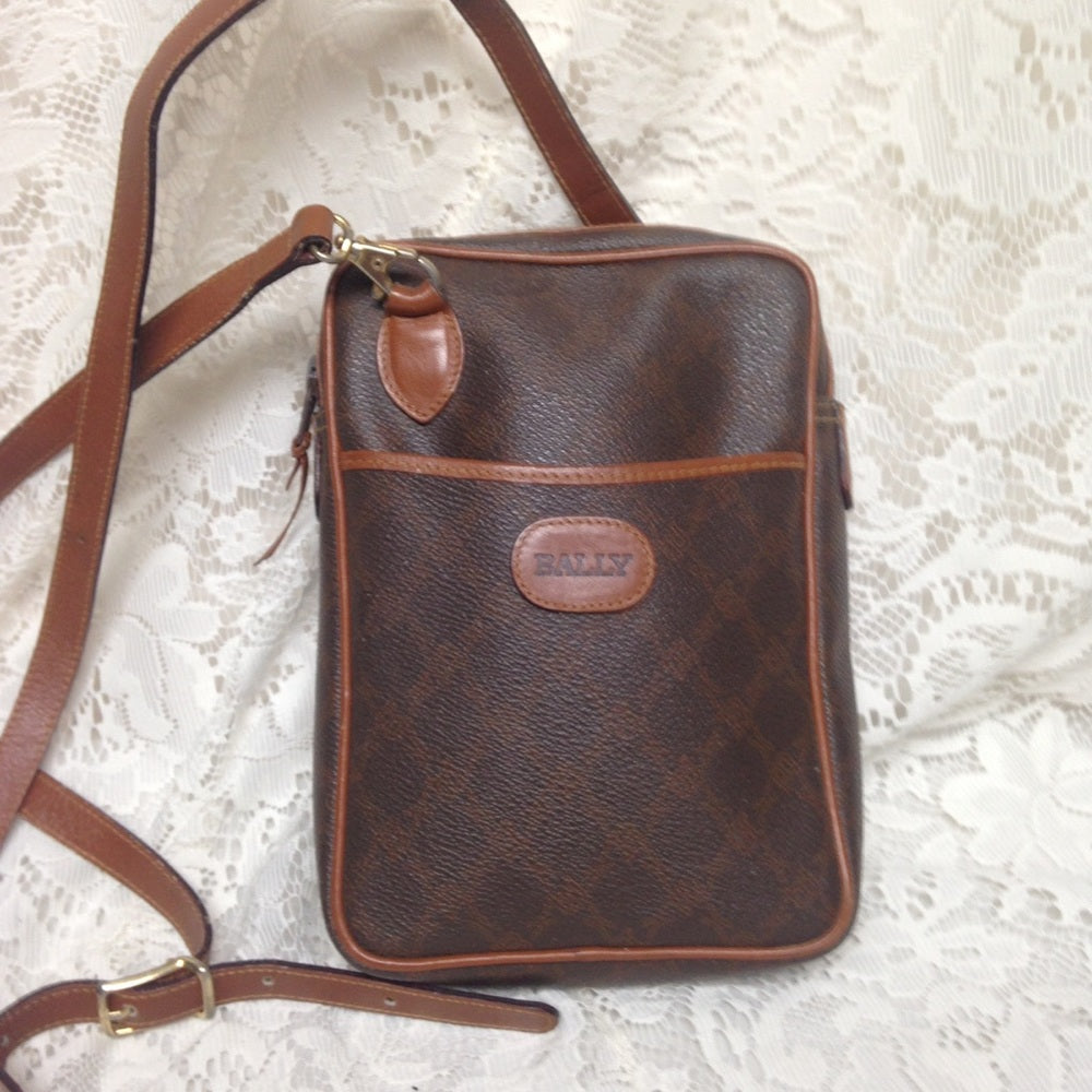 Bally Brown Coated Canvas Leather Trim-Crossbody
