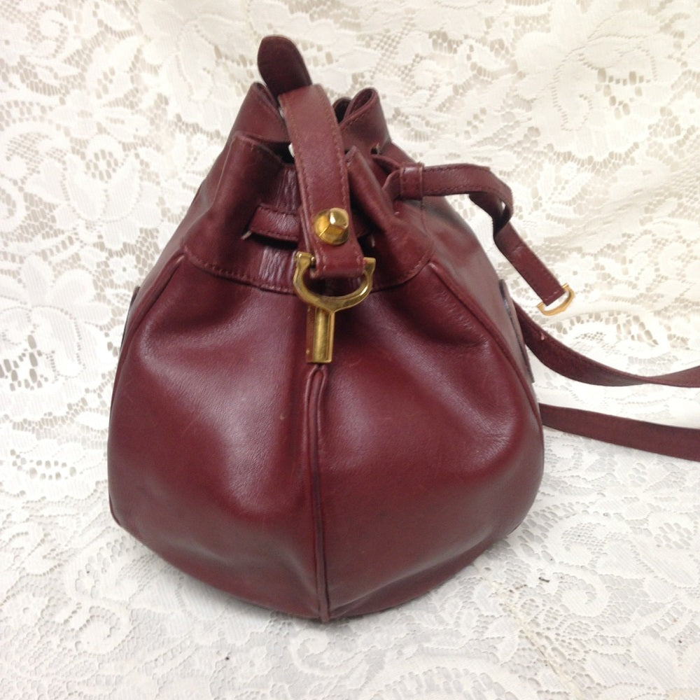Cartier Burgundy Leather Drawstring Shoulder Bag