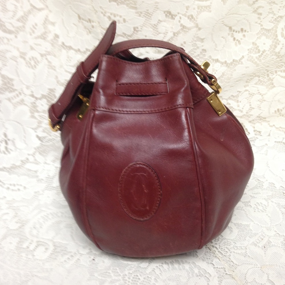 Cartier Burgundy Leather Drawstring Shoulder Bag