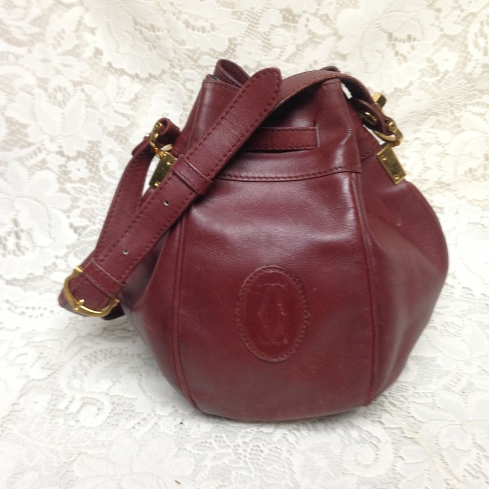 Cartier Burgundy Leather Drawstring Shoulder Bag