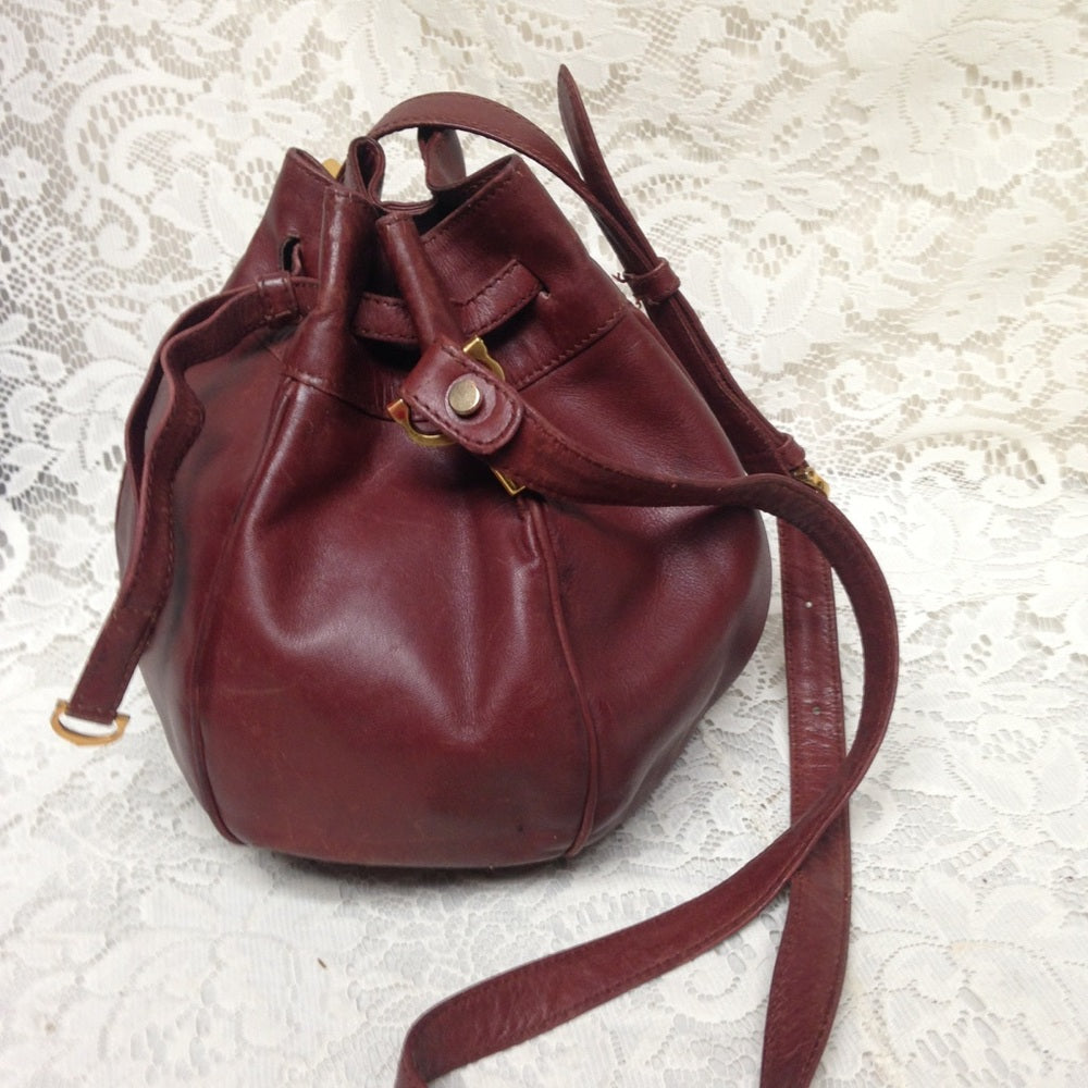 Cartier Burgundy Leather Drawstring Shoulder Bag