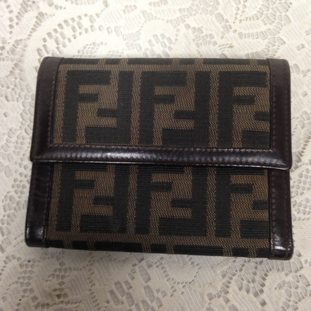 Fendi Italy, Zucca Pattern Compact Wallet 5inx4in