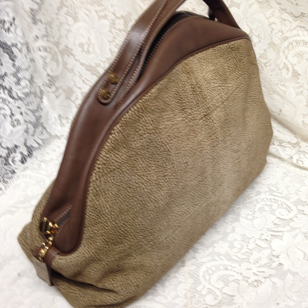 Borbonese Red Wall Quail Suede Leather Handbag(L)