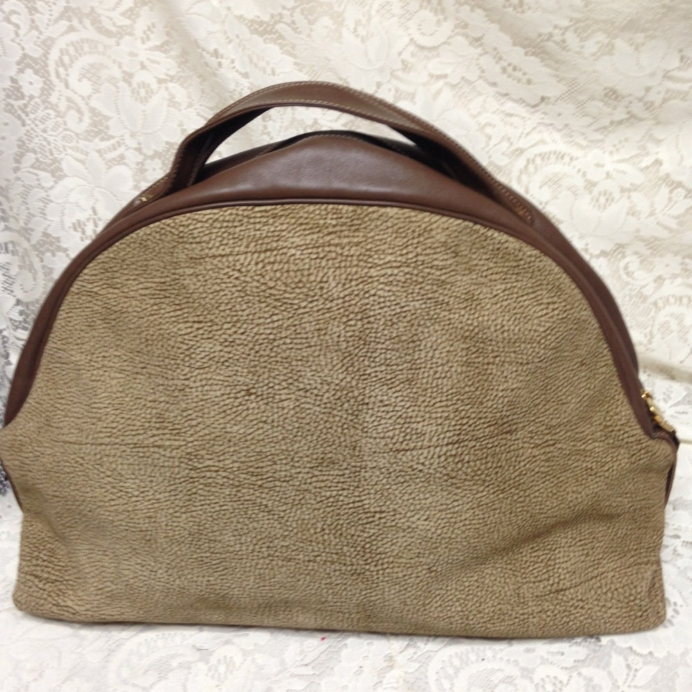 Borbonese Red Wall Quail Suede Leather Handbag(L)
