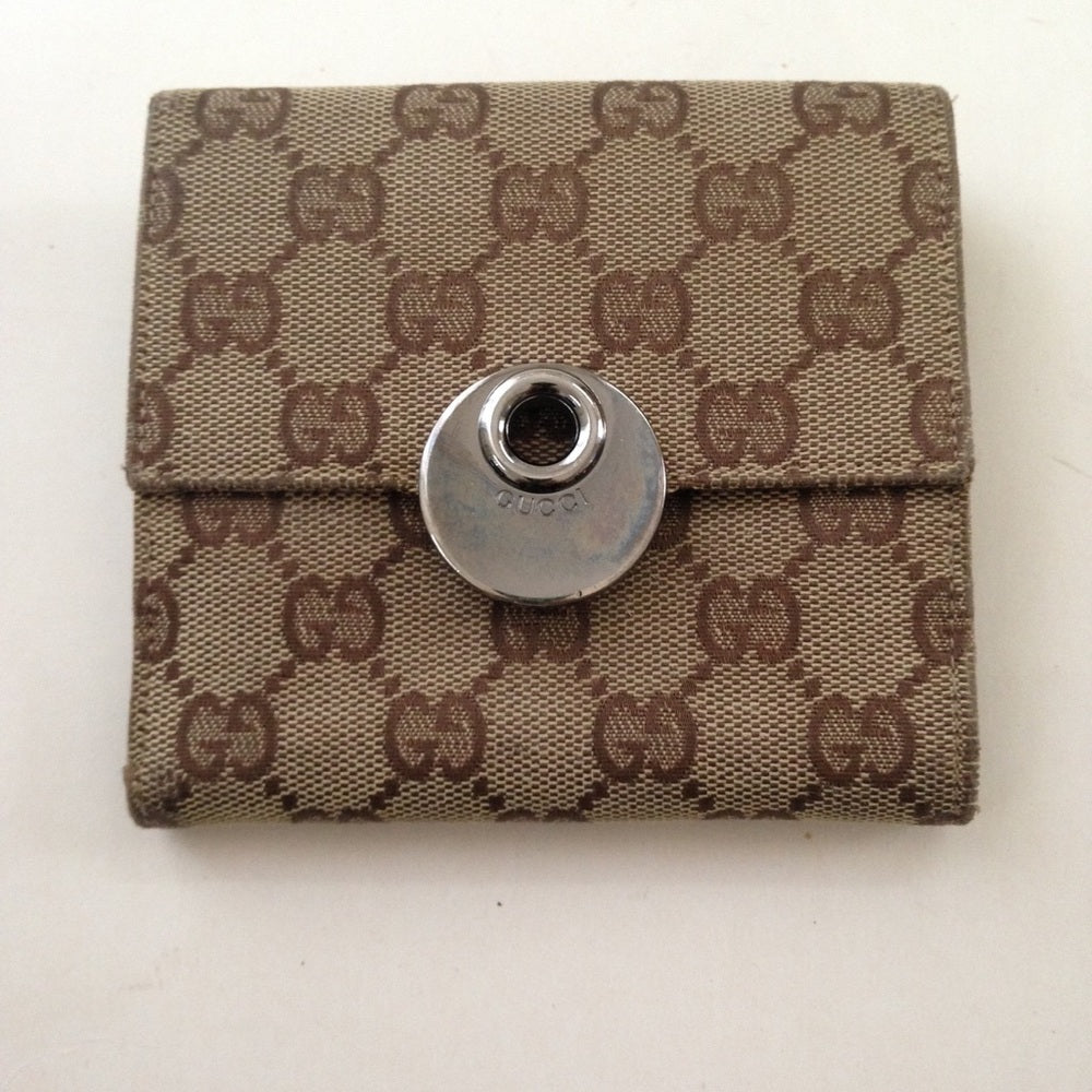Gucci Brown Mono Canvas compact Bi-fold Wallet