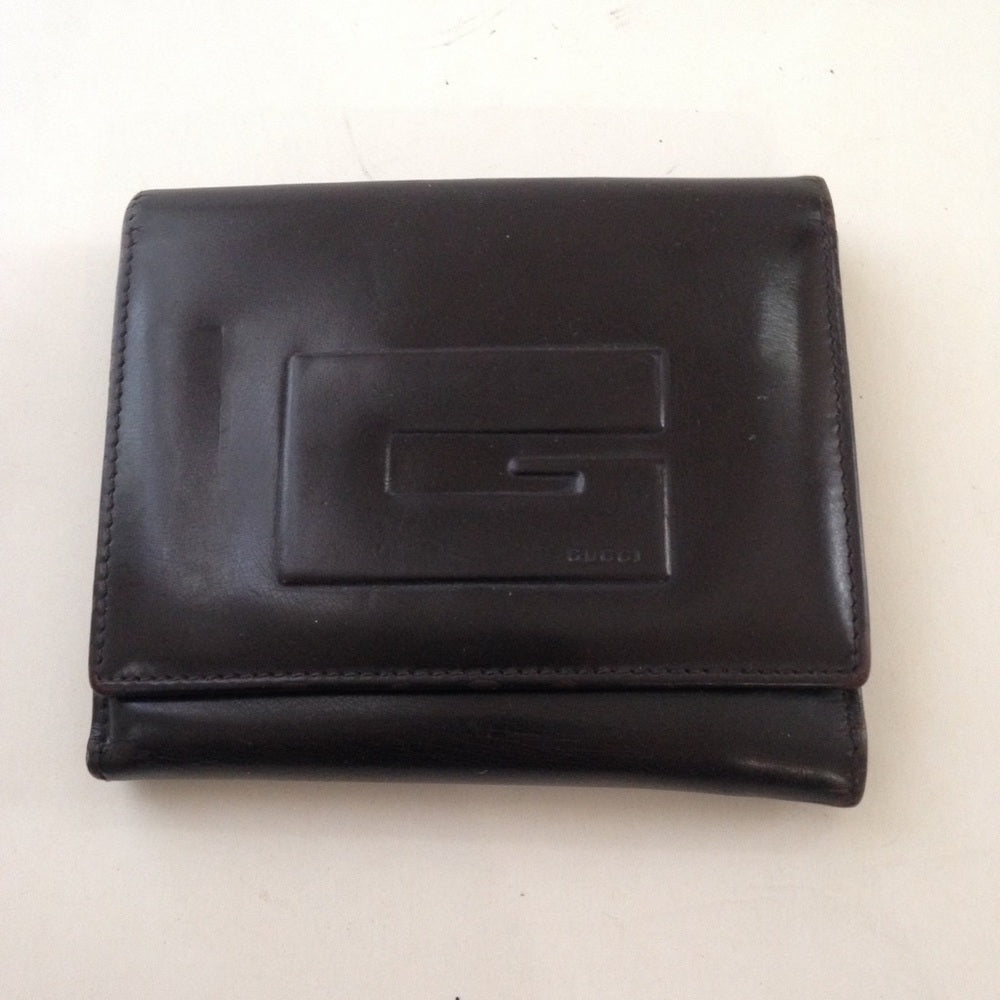 Authentic, Gucci Dark Brown Enamel Trifold Wallet