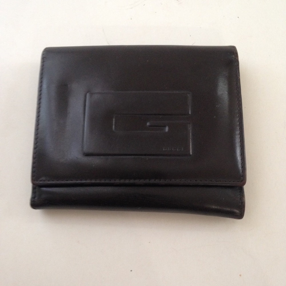Authentic, Gucci Dark Brown Enamel Trifold Wallet
