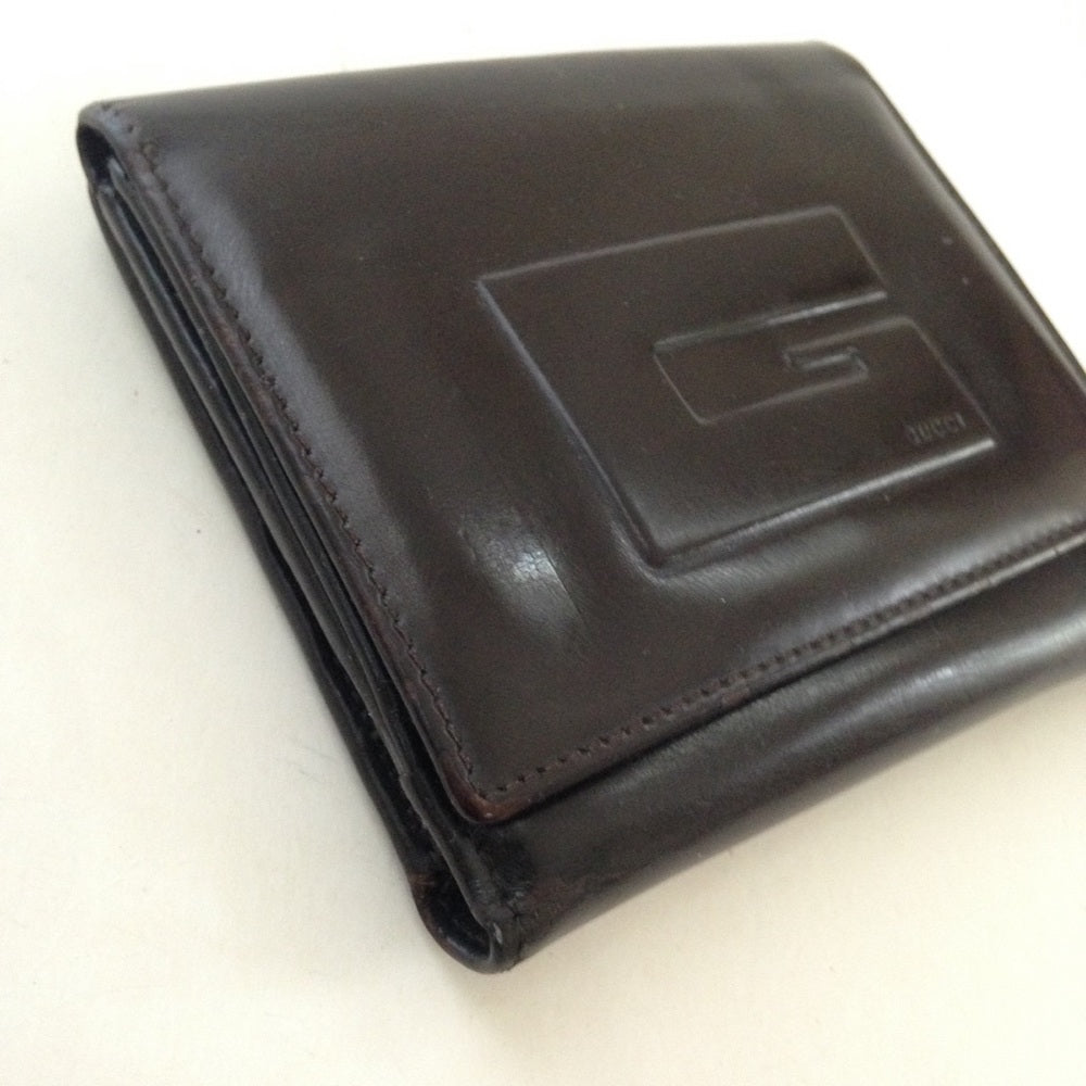 Authentic, Gucci Dark Brown Enamel Trifold Wallet